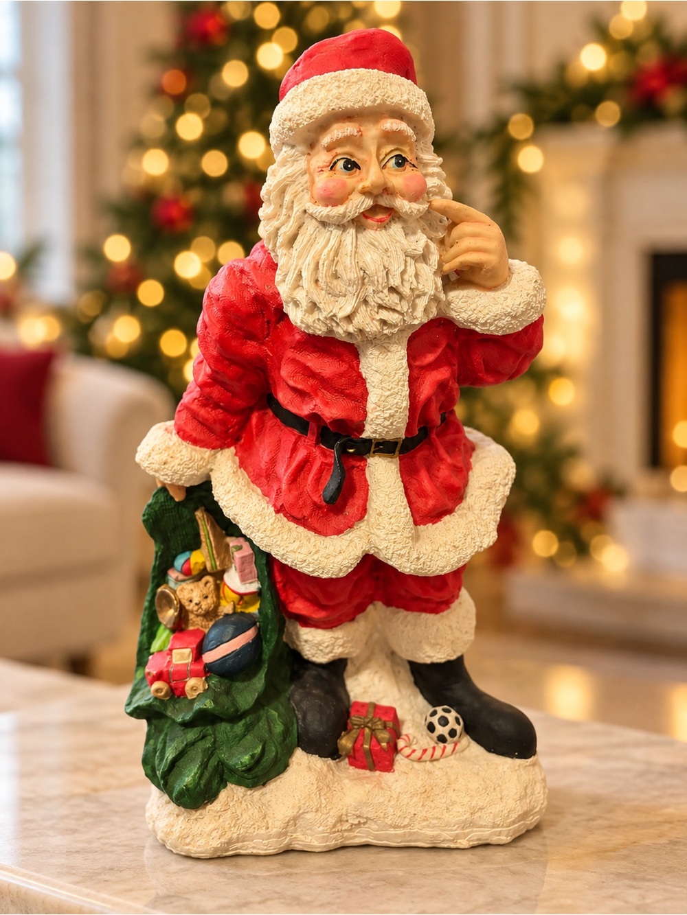 12β Santa Claus Figurine with Green Toy Sack & Gifts